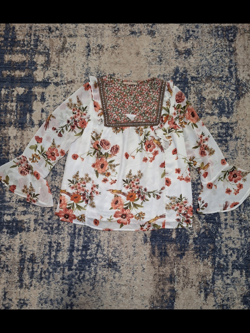 My Danielle Women's Floral & Bird Print Blouse Size Small